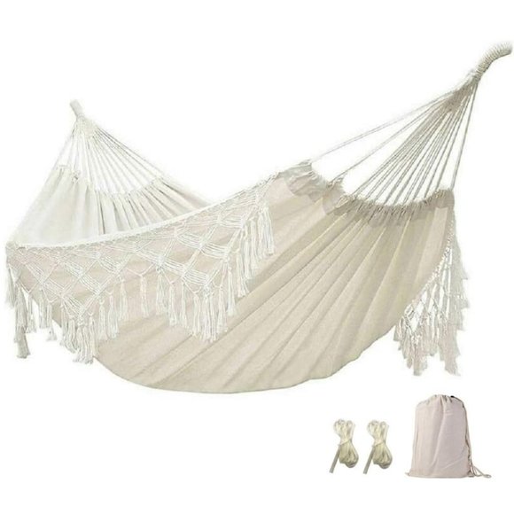 Boho Hammock Large Double Deluxe Hammock Swing Bed with Carry Bag